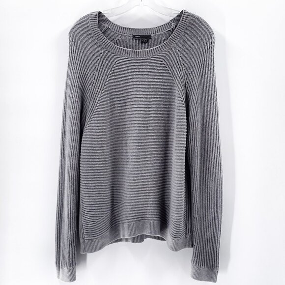 VINCE Rib Knit Raglan Cotton Sweater Long Sleeve Slouchy Ribbed Gray - Picture 2 of 5